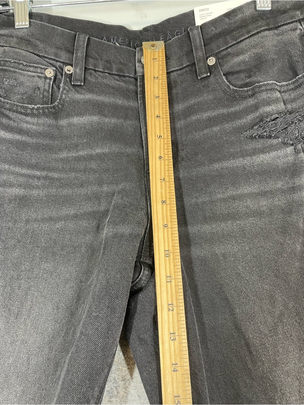 American Eagle Curvy Straight Stretch Black Bootcut Jeans Size 8 Long Y2K Casual - Picture 11 of 16